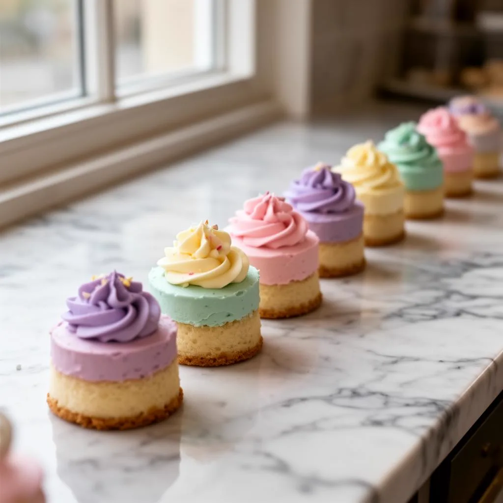 Assorted mini cakes on display