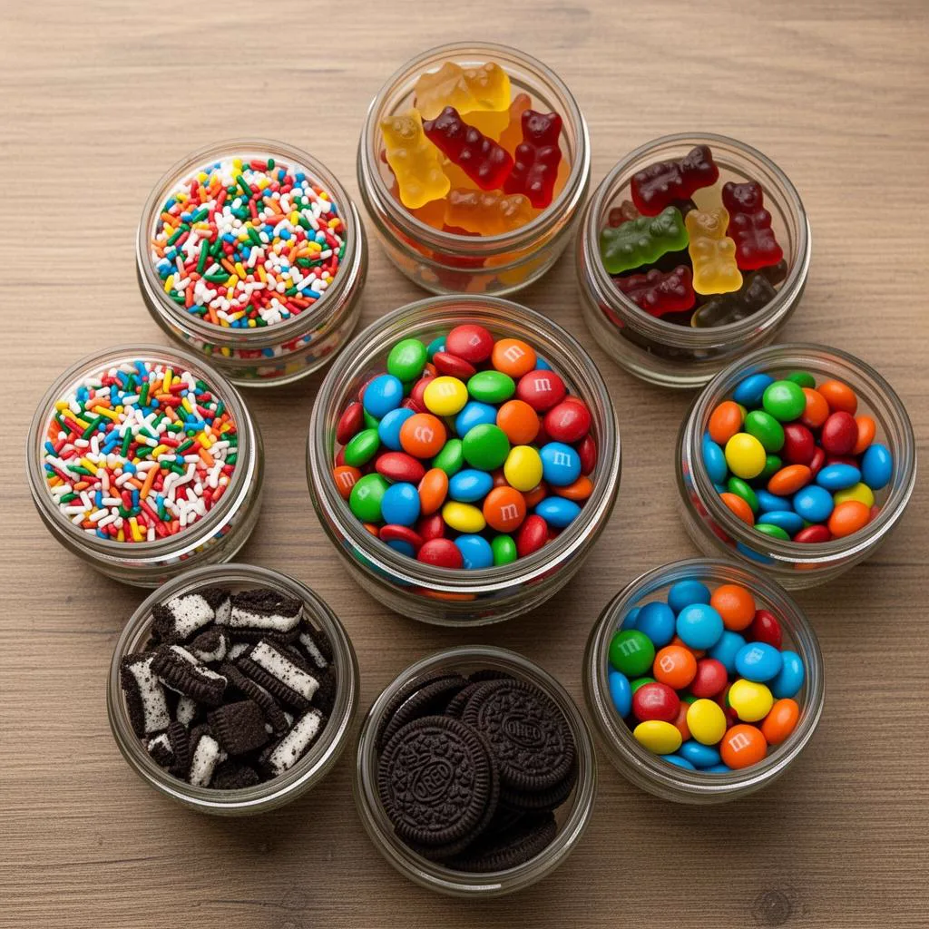 Colorful candy and sprinkle toppings