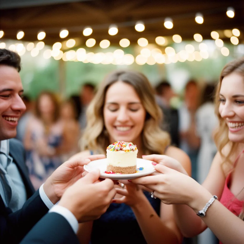 Guests celebrating with desserts at an event